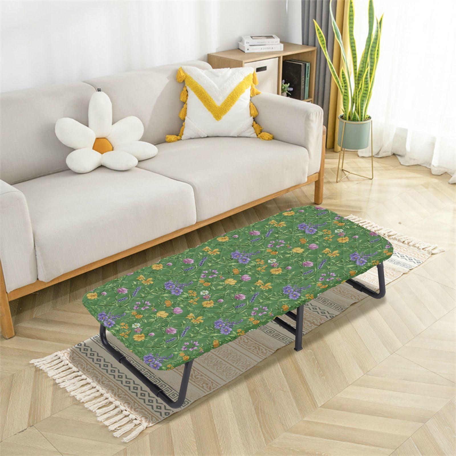 Lavender Flower Flowers Deep Green Toddler Portable Bed Sheet Soft & Comfortable Cot Sheet for Collapsible Toddler Bed for Kids Sleeping Cot 50' x 25' (Bed Not Included)