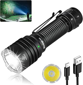 Wurkkos TS23 Taschenlampe Led Aufladbar, 5000 Lumen Extrem Hell Taktische Taschenlampe,IP68 Wasserdicht Taschenlampen mit 9 Modi, 482 Meter Reichweite,für Camping, Wandern, Outdoor, Notfäll Rettung