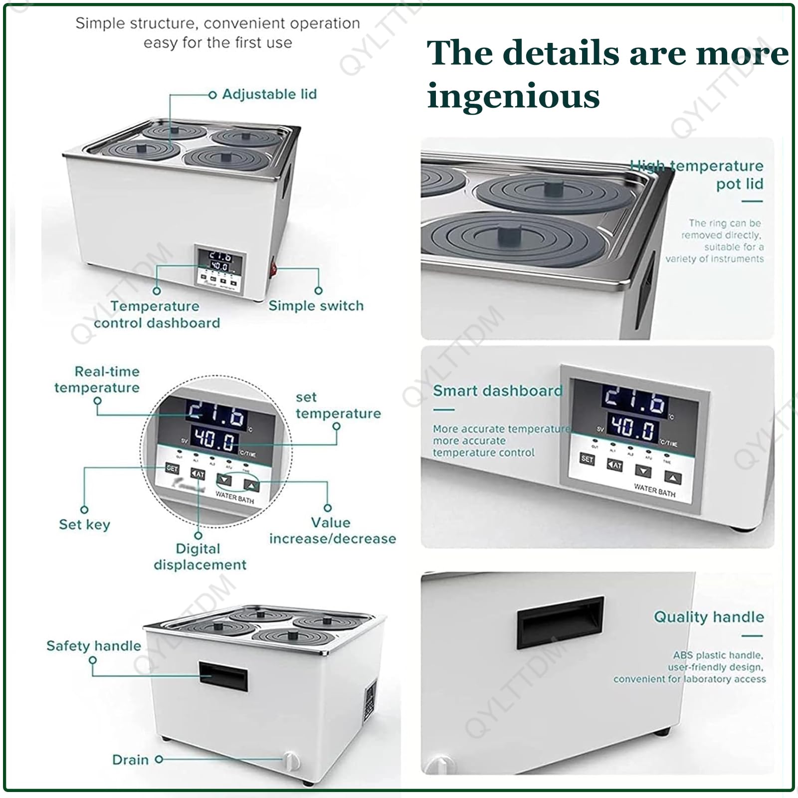 TYH Baño María Digital Científico para Laboratorio, Calentador Eléctrico para Baño María, Baño María Termostático con Pantalla Digital Y Tapa Protectora, Revestimiento De Acero Inoxidable