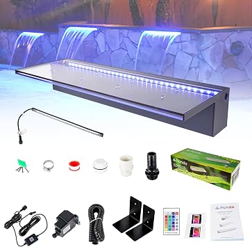 24 APP Acrylic Pond Fountains Multi-Color LED Light Outdoor Pool Waterfalls, Water Patio Waterfall Spillway Koi Pond Waterfalls Fountains Kit for Garden Swimming Pool Decorations