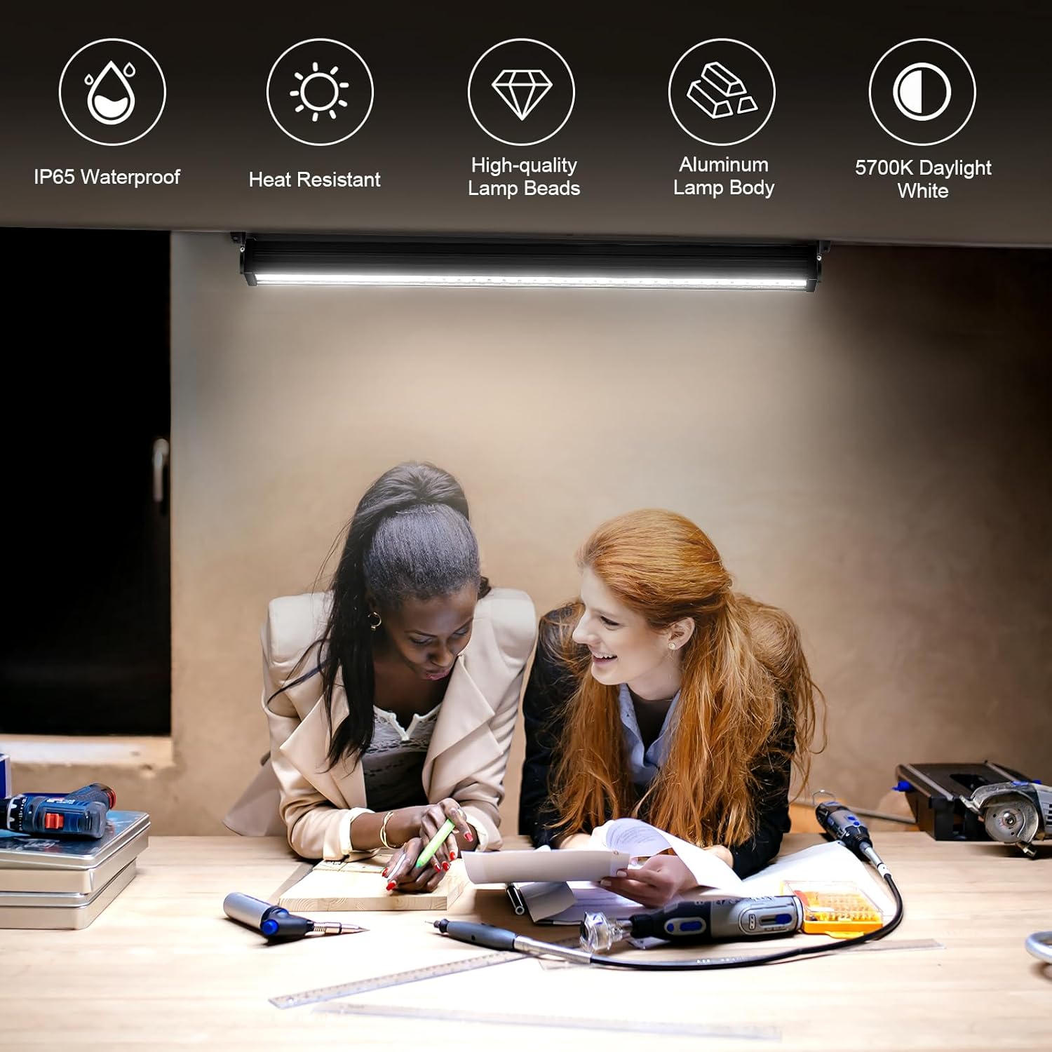 80W LED Workbench Light with 7200lm Brightness, 40in Linear Light Operates at 120V and the CCT is 5700K Daylight White, Lights with On/Off Switch for Workbench, Printing and CNC Workshops (Black, 35D) - Image 2