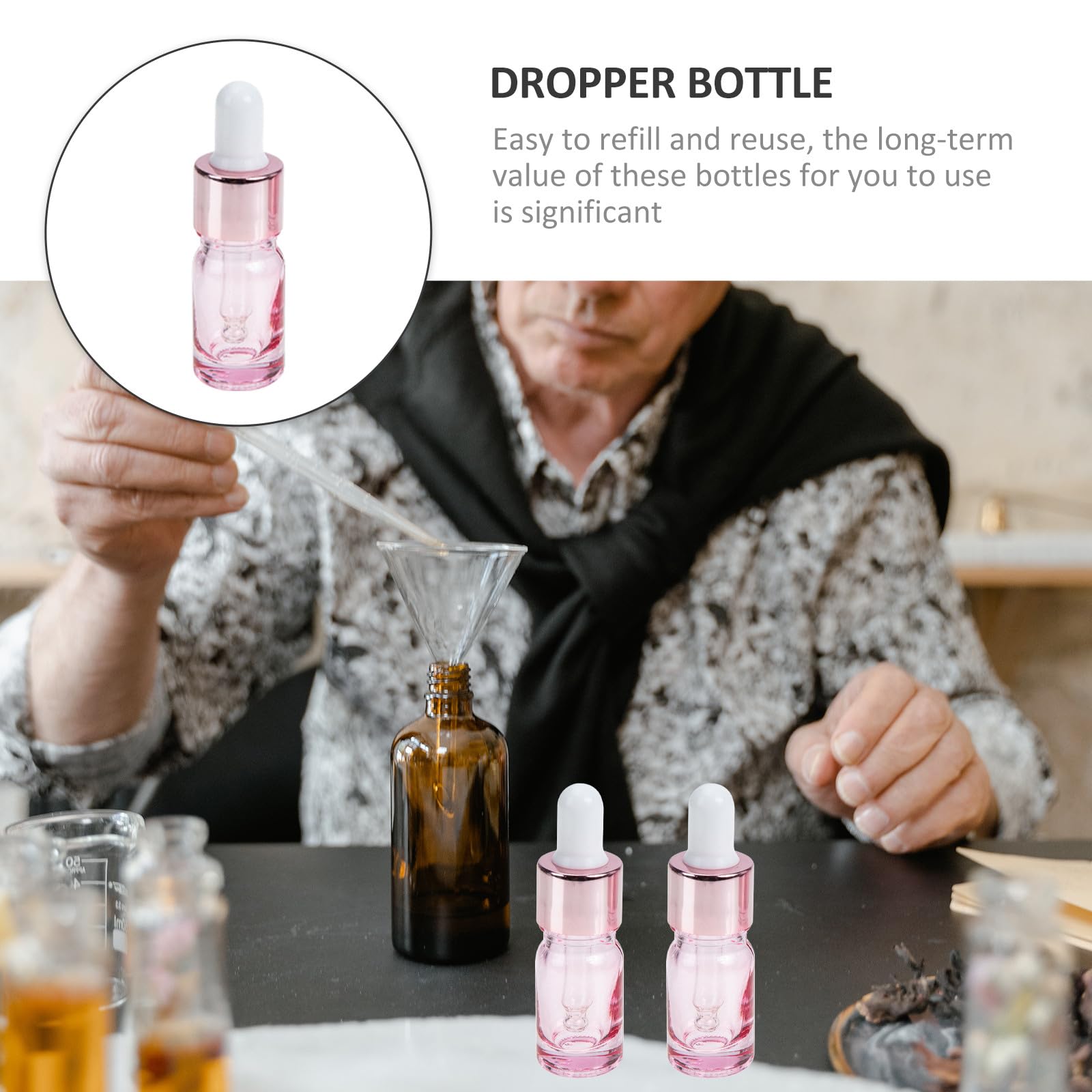 35 Stück Nachfüllbare 5ml Glasflaschen in Roségold mit Pipette Sichere und Wiederverwendbare Kosmetikflüssigkeitsbehälter für Reisen und Tägliche Schönheit