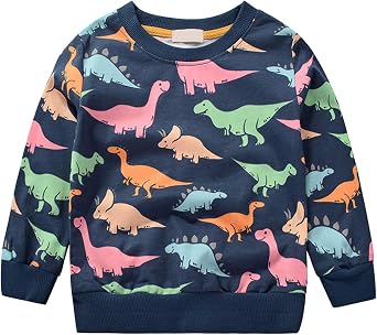 Kids Boys Crew Neck Long Sleeve Sweatshirts Dinasour Print Casual Pullover Tops
