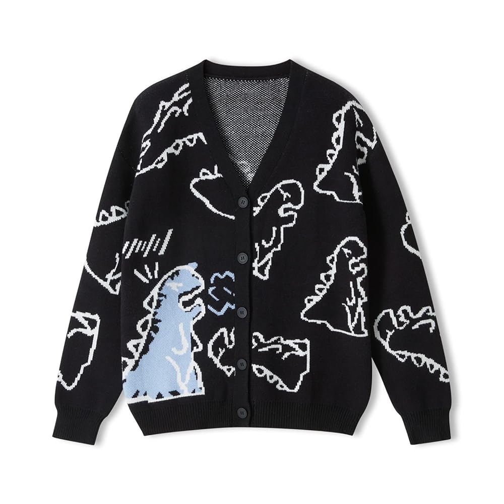 ジャケット・アウター DINOSAUR JQ WOOL CARDIGAN Adults Tops, Dinosaur Print Long Sleeve Loose Knitted