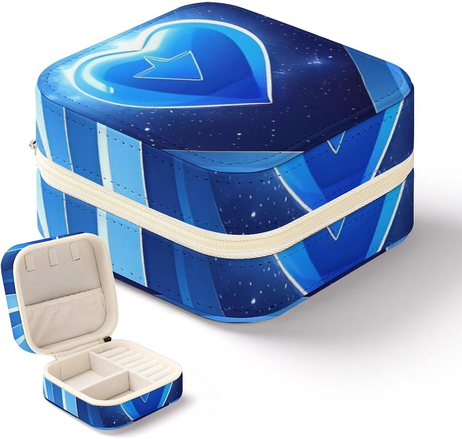Baby Blue Heart Jewelry Box Mini Portable Jewelry Travel Boxes Small Jewelry Organizer for Rings Earrings Pendants Necklaces Organizer Storage Holder Case Gift