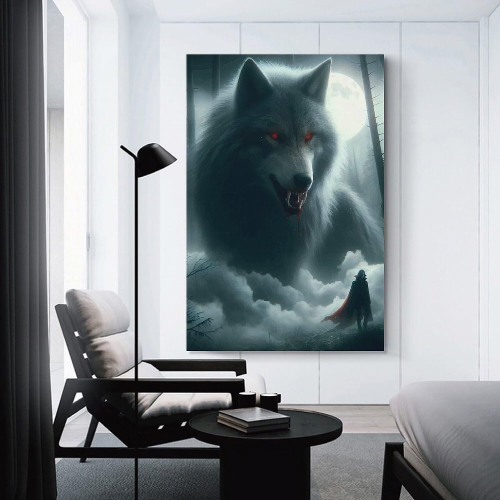 Junmoney Canvas Wall Decor THE WOLF AND THE VAMPIRE, 20x30inch(50x75cm), for Living Room, Bedroom, Office Or Hallway, Decorative Artwork with Broad Appeal