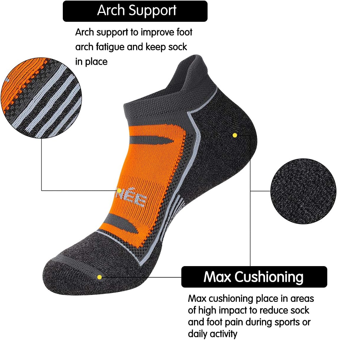 JOYNÉE 6 Pack Men's Running Ankle Socks with Cushion, Low Cut Athletic Sport Tab Socks - Image 2