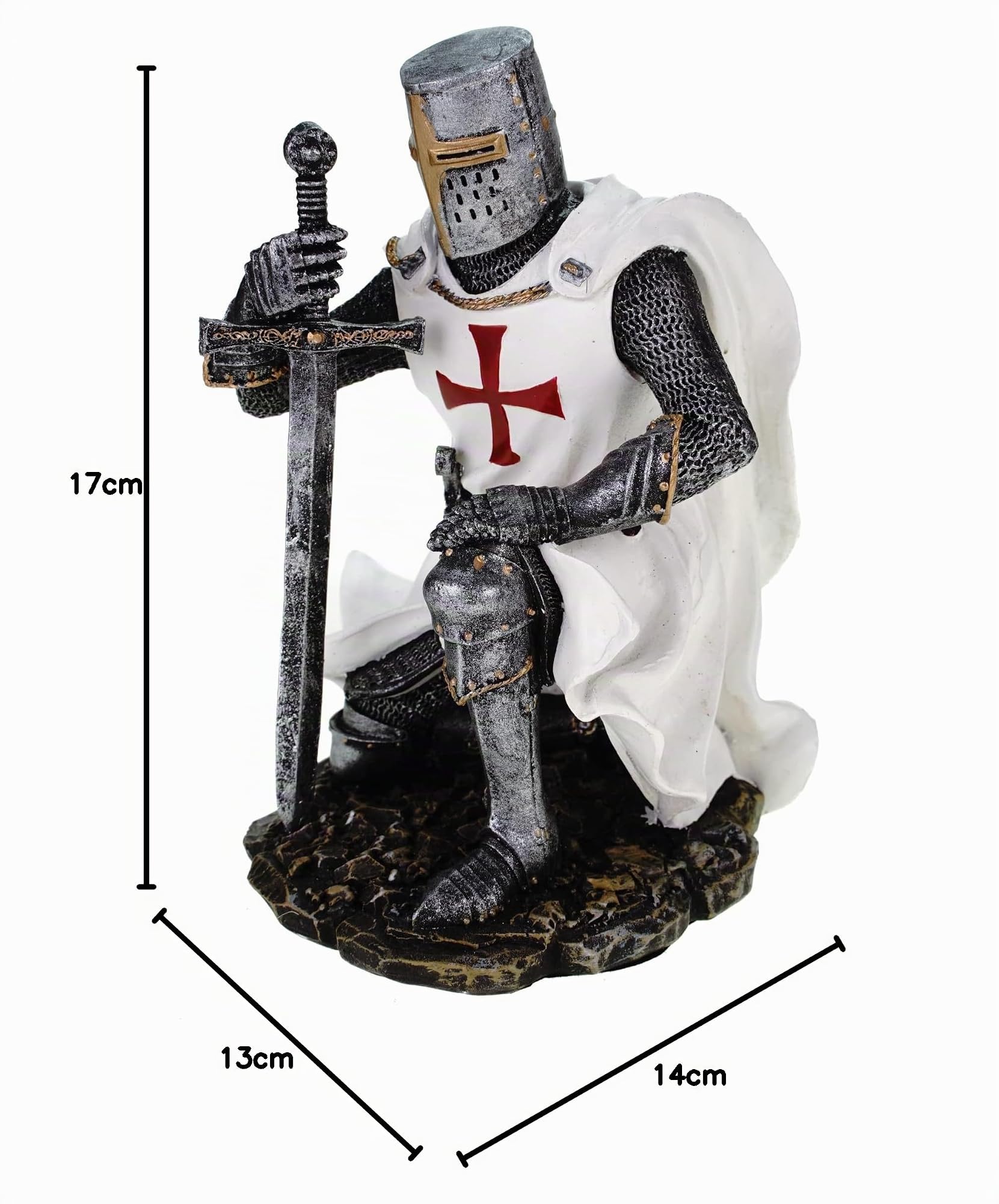 Tempelritter knieend 17 cm Figur Templer Ritter Templerkreuz Deko Skulptur