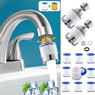 Bathroom Sink Filter, Faucet 360 Degree Rotating Filter Purifier Kitchen Tap Filtration Removes Chlorine Fluoride Heavy Metals Hard Water for Home & Bathroom(2 Pcs)