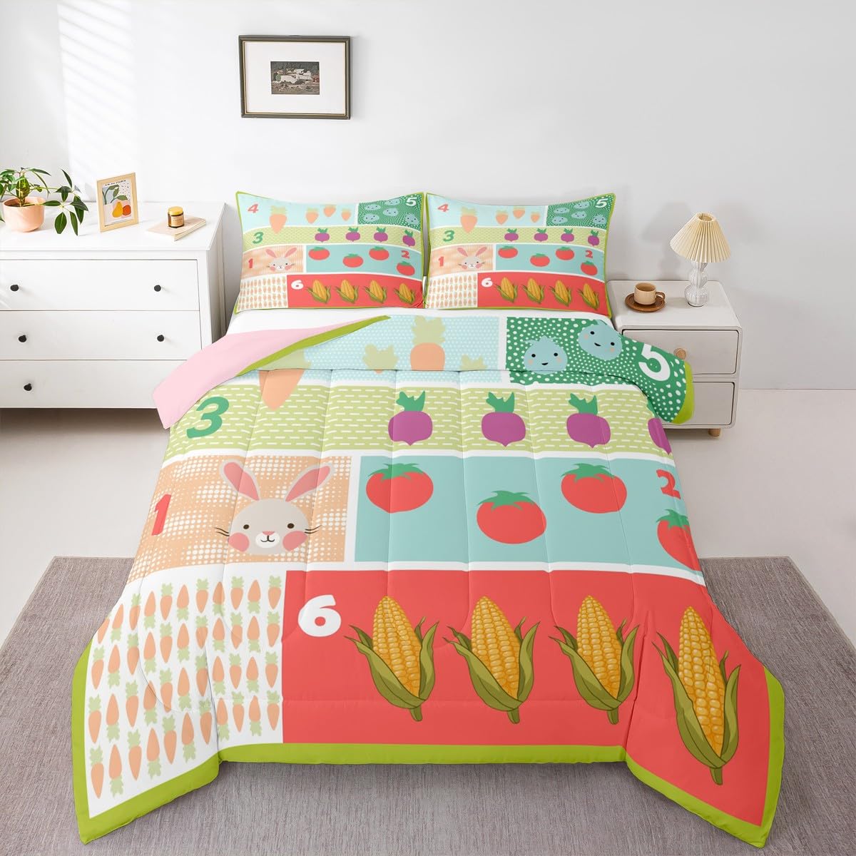 Feelyou Kids Educational Comforter Set King Size Animal Numbers Bedding Set for Kids Boys Girls Cute Animal Decor Duvet Quilt Learning Numbers Bedroom Decor Microfiber 3 Pcs with 2 Pillow Cases
