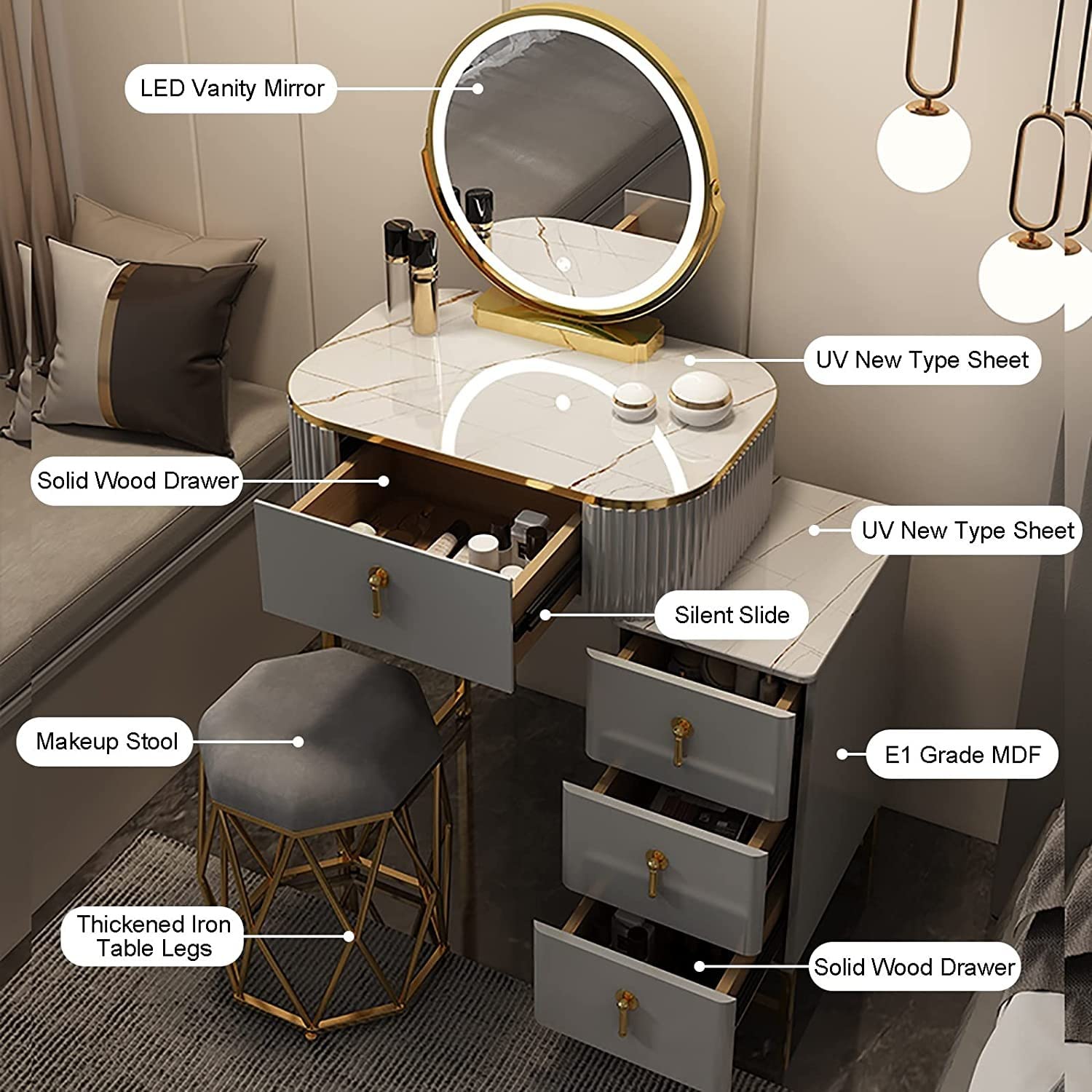 Amazon.co.jp: Dressing Table with LED Lighted Dressing Table with
