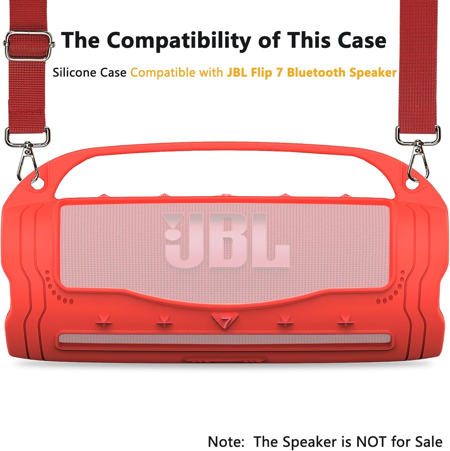 Silicone Cover Case for JBL Flip 7 Portable Bluetooth Speaker Accessories, Flip 7 Speaker Protective Case with Silicone Handle and Shoulder Strap (Red) - Image 2