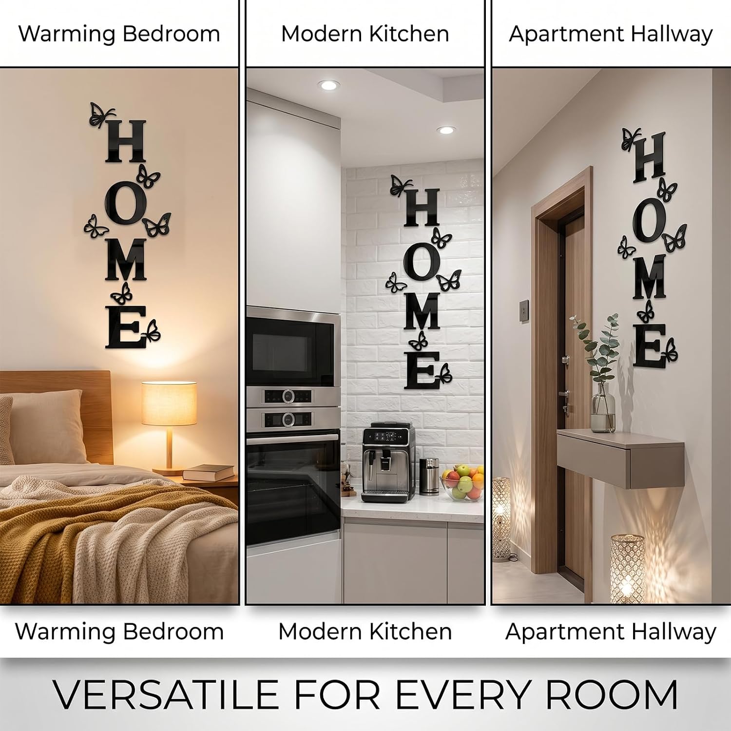 Home Wall Decor Decorations - 10PCS Black Acrylic Signs for Living Room, Large Modern House Art for Kitchen and Bedroom, Rustic Farmhouse Style Letters with Butterflies