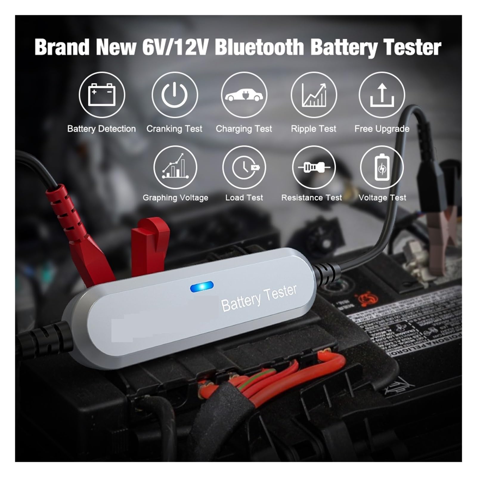 Probador De Batería De Motocicleta De Coche Bluetooth 5,0 Monitor De Batería De 6V 12V 100-2000 CCA Herramientas De Prueba De Arranque De Carga (Size : BK100 6V 12V)