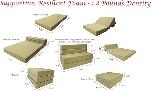 Miniatura 12 de D&D Futon Furniture Colchón plegable de espuma, sofá cama, camas de invitados (tamaño matrimonial, morado) Púrpura,Negro -,Marrón,Borgoña,Gris,Verde