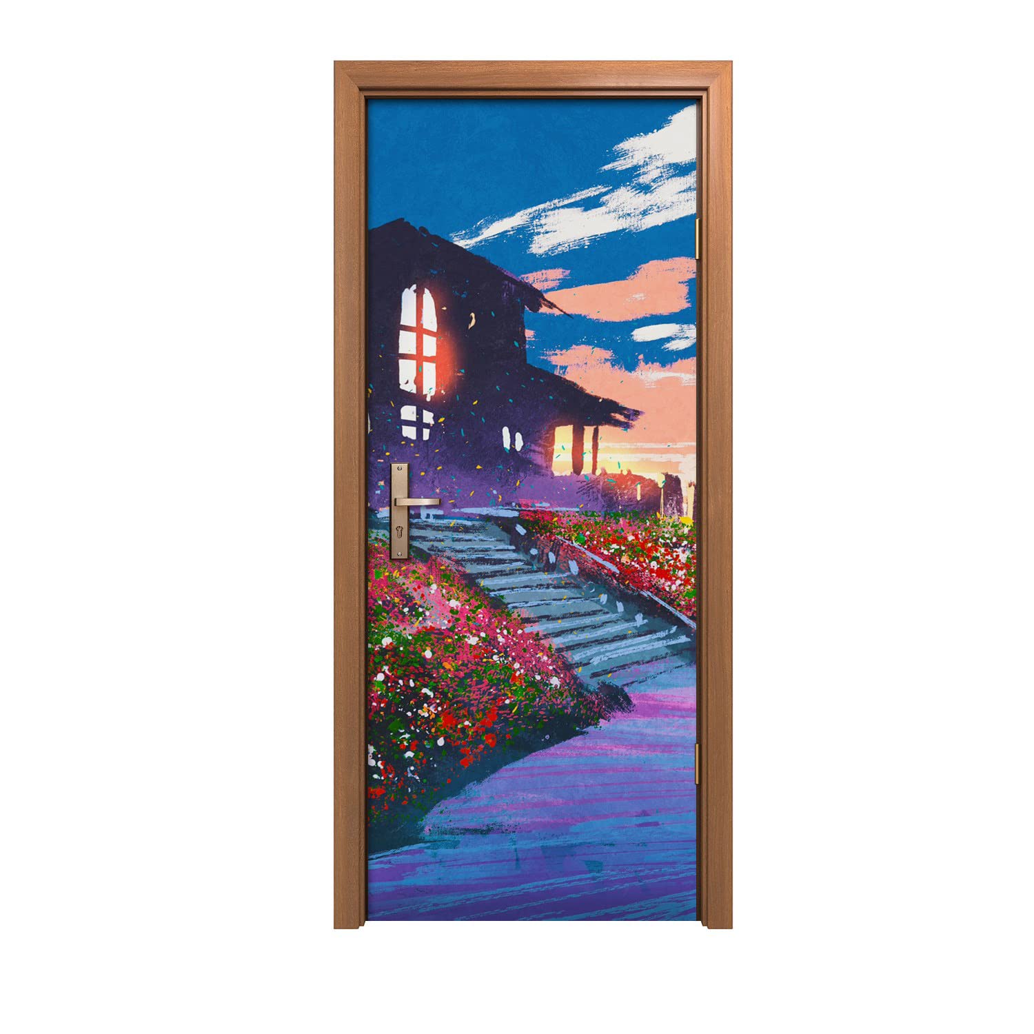 Autocollant de porte ciel de fleurs pour illuminer votre chambre