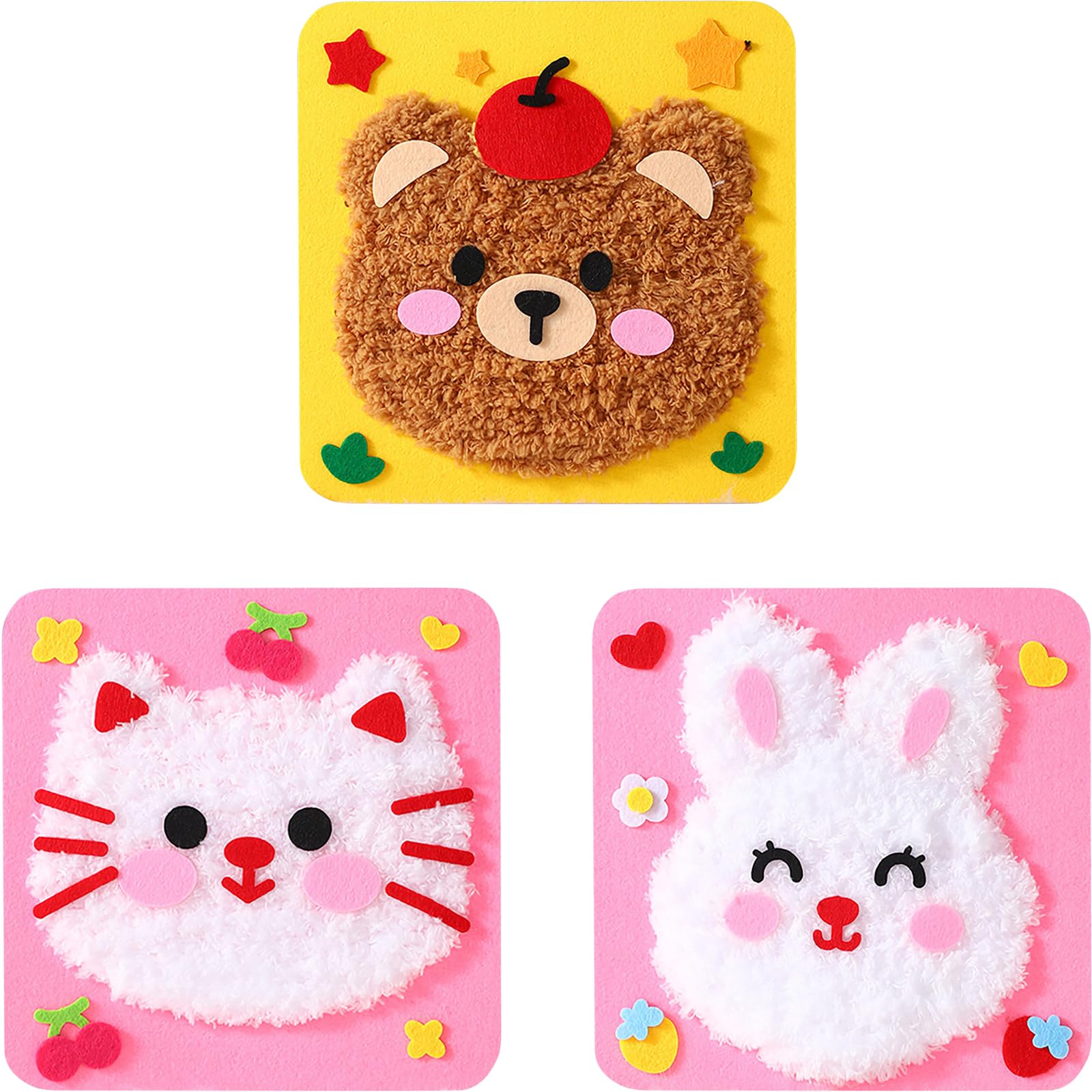 3 Pack DIY Embroidery & Sewing Craft Kit, Cartoon Animal Doll Making Kit with Yarn, Needles, Fabric, Creative Gift