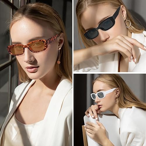 Miniatura 2 de Paquete de 2 lentes de sol rectangulares Y2K de los años 90 retro para mujeres y hombres, gafas vintage, marco cuadrado, protección UV400