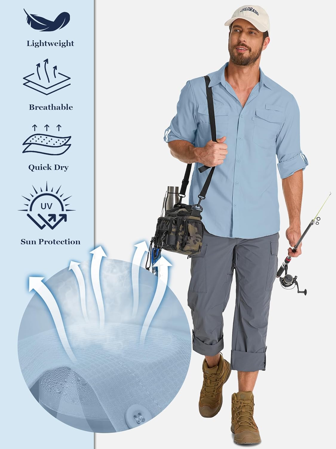 Mens Long Sleeve Sun Protection Shirts UPF 50+ UV Quick Dry Cooling Fishing Shirts for Safari Hiking Travel Camping - Image 5