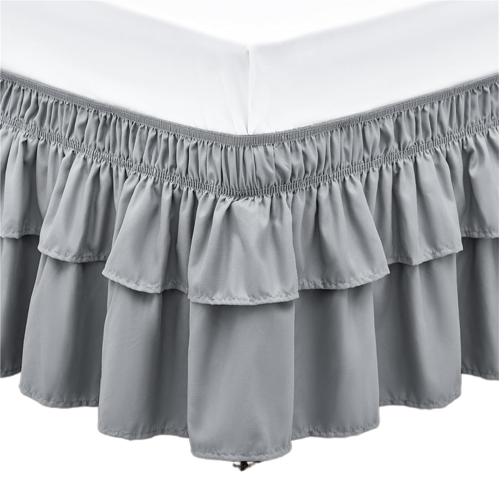 Jupe de lit 180x200 cm gris clair avec volants extra profonds de 65 cm