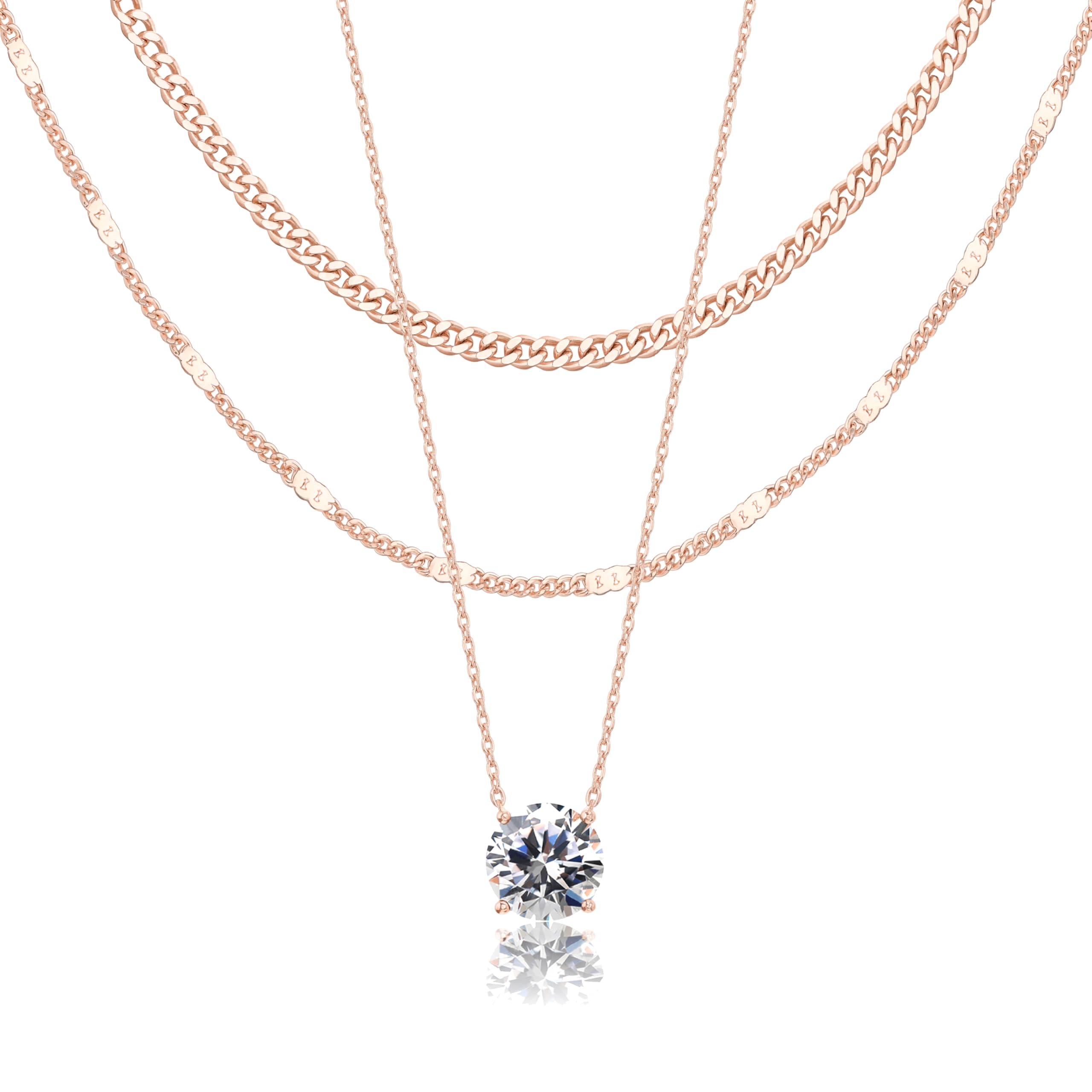 WomenGifts Layered Gold Necklaces for Women, 14K Gold Sterling Silver Plated Dainty Pendant Necklace Set Non Tarnish, Chunky Stackable Cuban Chain Choker, Trendy Personalized Birthstone Jewelry Gift for Mom