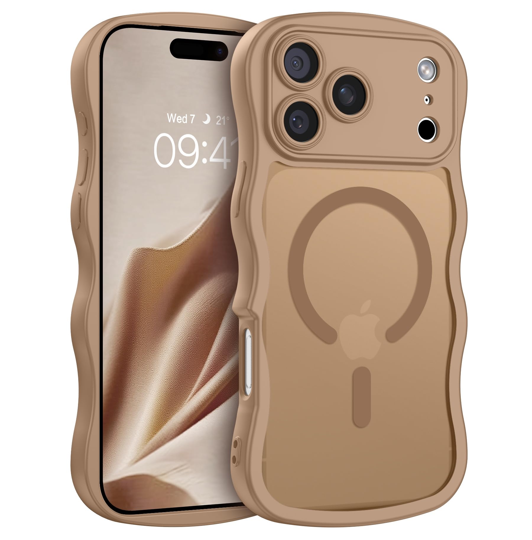 Telaso iPhone 17 Proケース Magsafe対応 ウェーブ 半透明 いPhone 17 Pro ケース 落下防止 マグセーフ対応 うねうね 擦り傷防止 韓国 可愛い 耐衝撃 指紋防止 レンズ保護 カバー ワイヤレス充電対応 ブラウン
