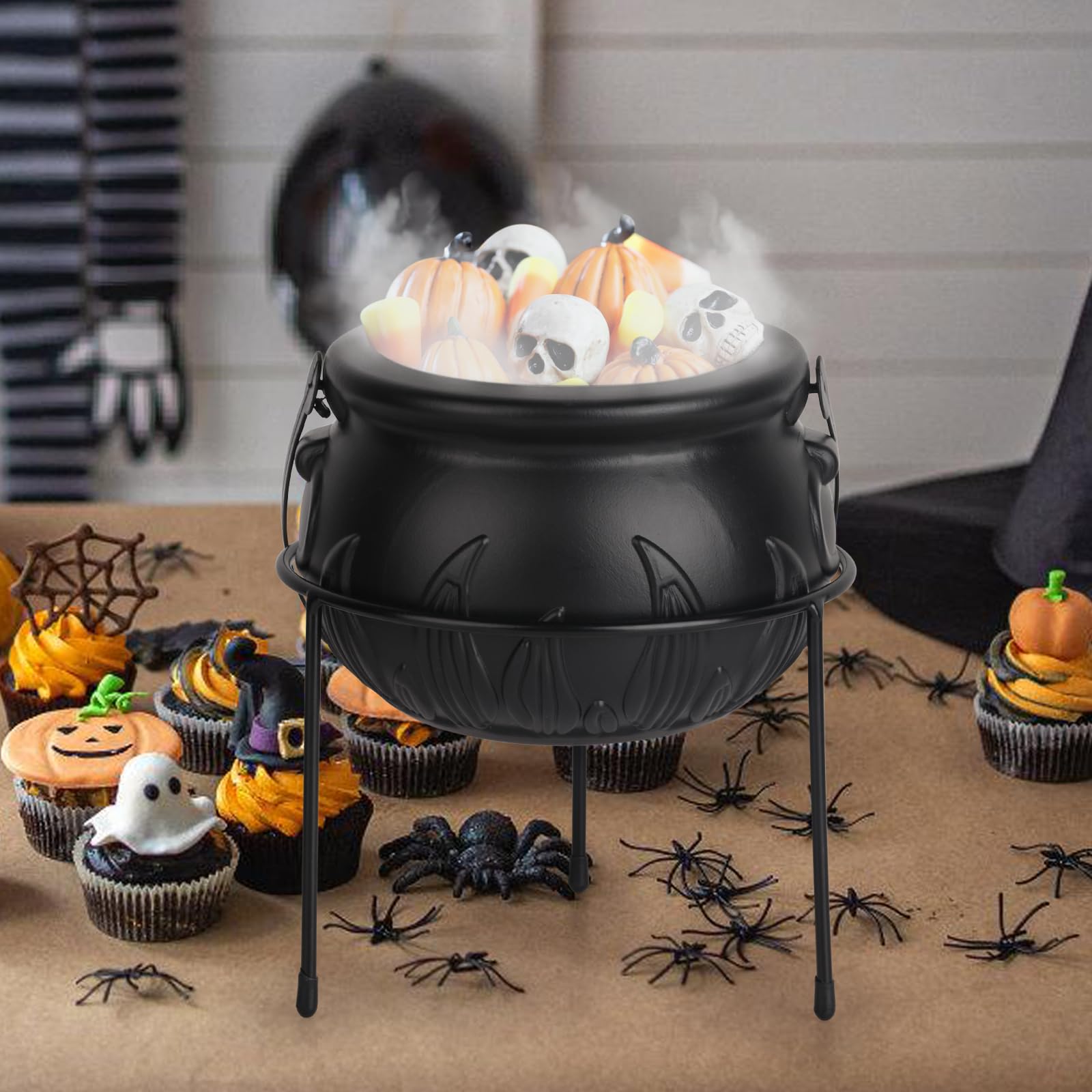 Witches Cauldron Witch Cauldrons, Plastic Black Witch Pot, Treats & Punch Bowl, Candy Holder, Halloween Party Favor For Indoor Outdoor Decoration Halloween Candy Bucket
