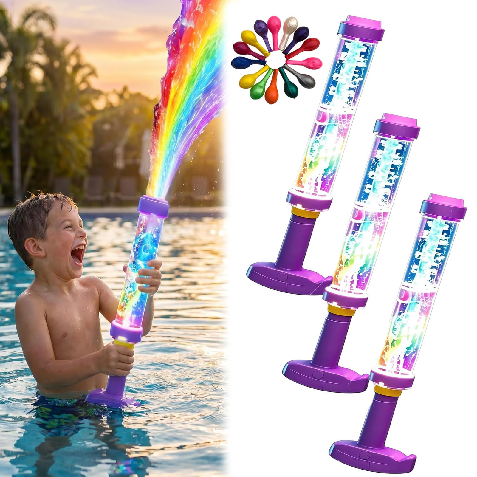 2027 New Glowing Rainbow LED Water Blaster | Summer Fun That Pops Like Magic, Firework Water Gun With Lights, High-Pressurewater Fireworks Gun for Pool, Backyard, Beach, Birthday (*3)