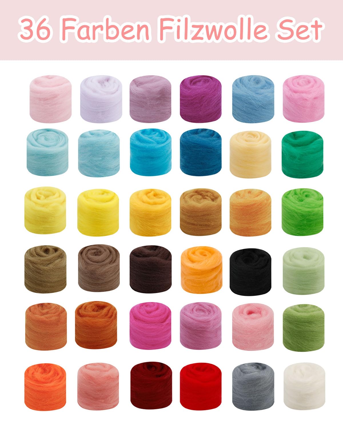 Filzwolle Set 36 Farben 108g Märchenwolle Filzwolle für Nassfilzen und Trockenfilzen, mit Filzunterlage Filznadeln Puppenaugen, Wolle zum Filzen Set zum Basteln für Anfänger Basteln Handwerk