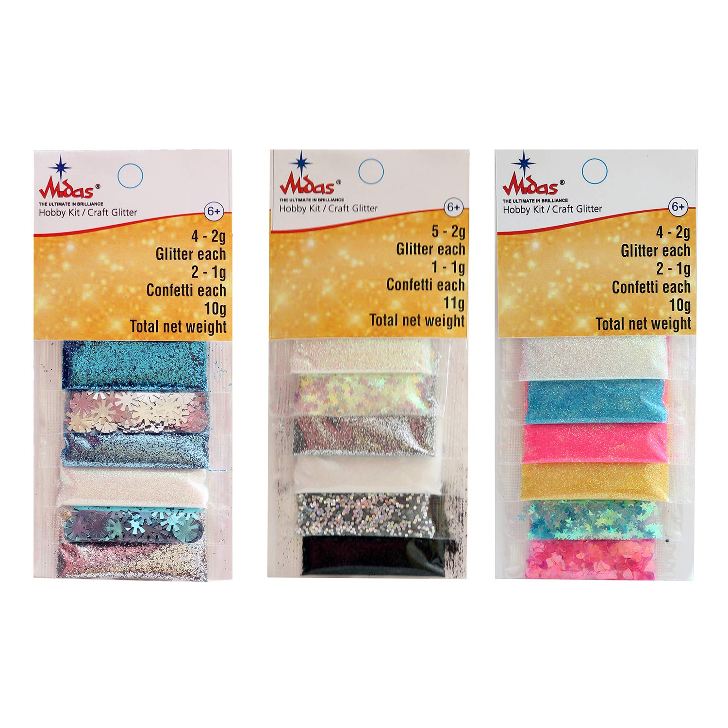 Midas Glitter Resin Art Sparkling Glitter Powder for DIY - Craft Glitter for Decoration - Pack of 3 (6 * 3) Total 18 Packets