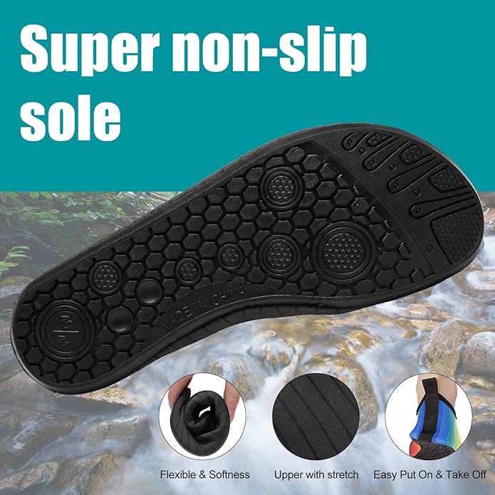 Metog Men Women Water Shoes barefoot water sports shoes will quick drying with great airflow for a cool ,upper is made of a diving material