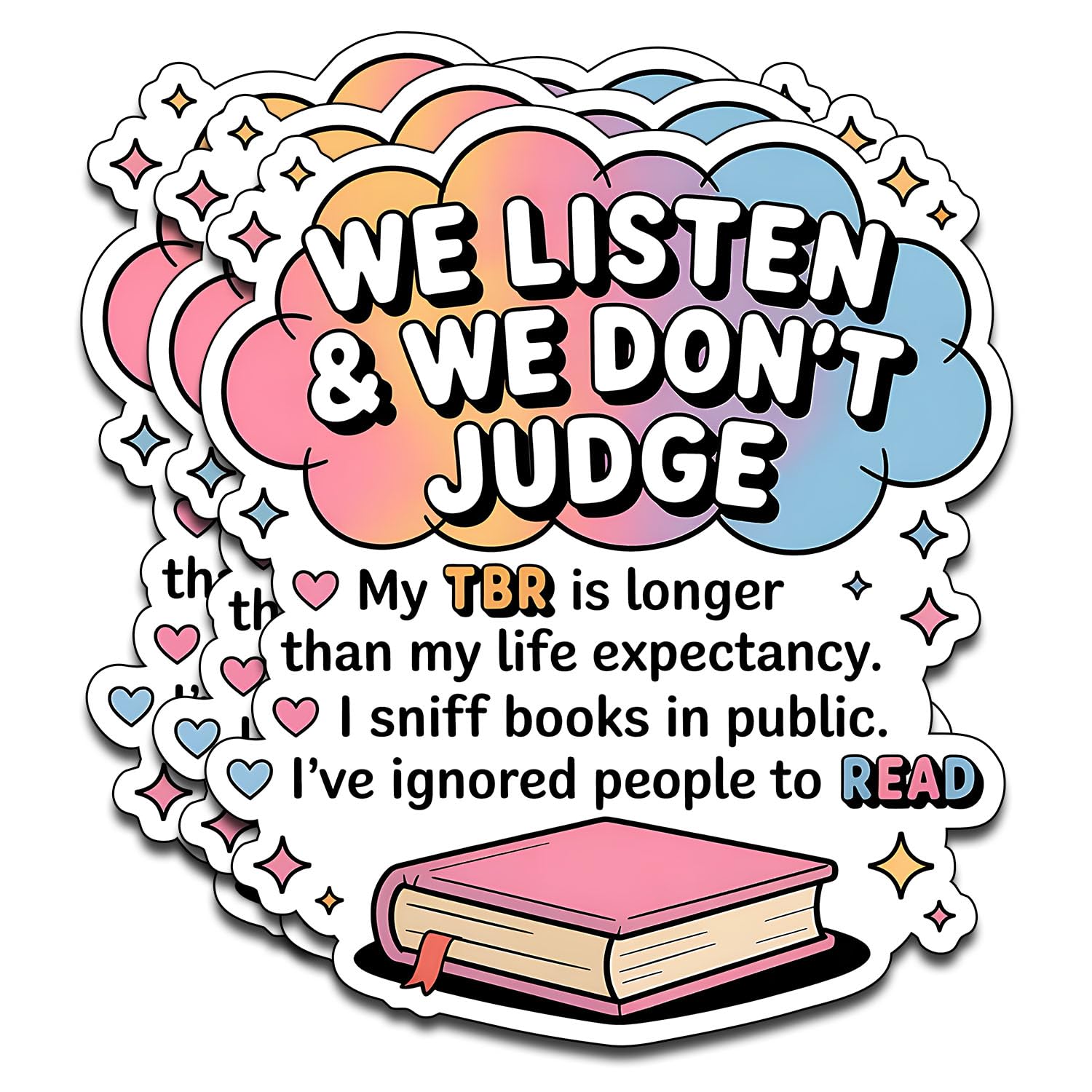 Photo 1 of (3PCS) We Listen & we Don't Judge Vinyl Sticker Pack Durable Waterproof Stickers for Laptop Water Bottle Car Bumper Phone Case