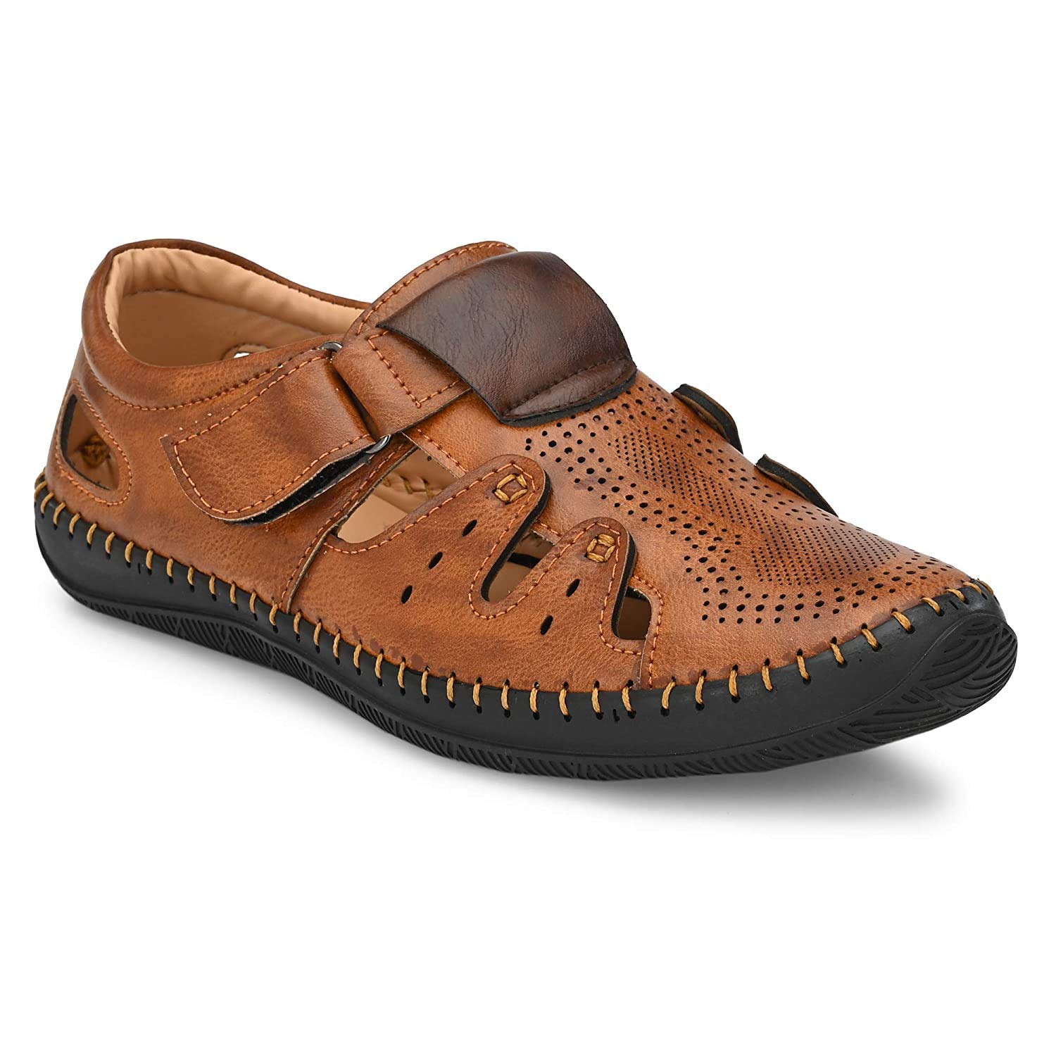 KIATU Mens Synthetic Leather Slip-On Loafer Sandal Shoes for Casual Wear (Tan) (B08CTF1D66) Amazon Price History, Amazon Price Tracker