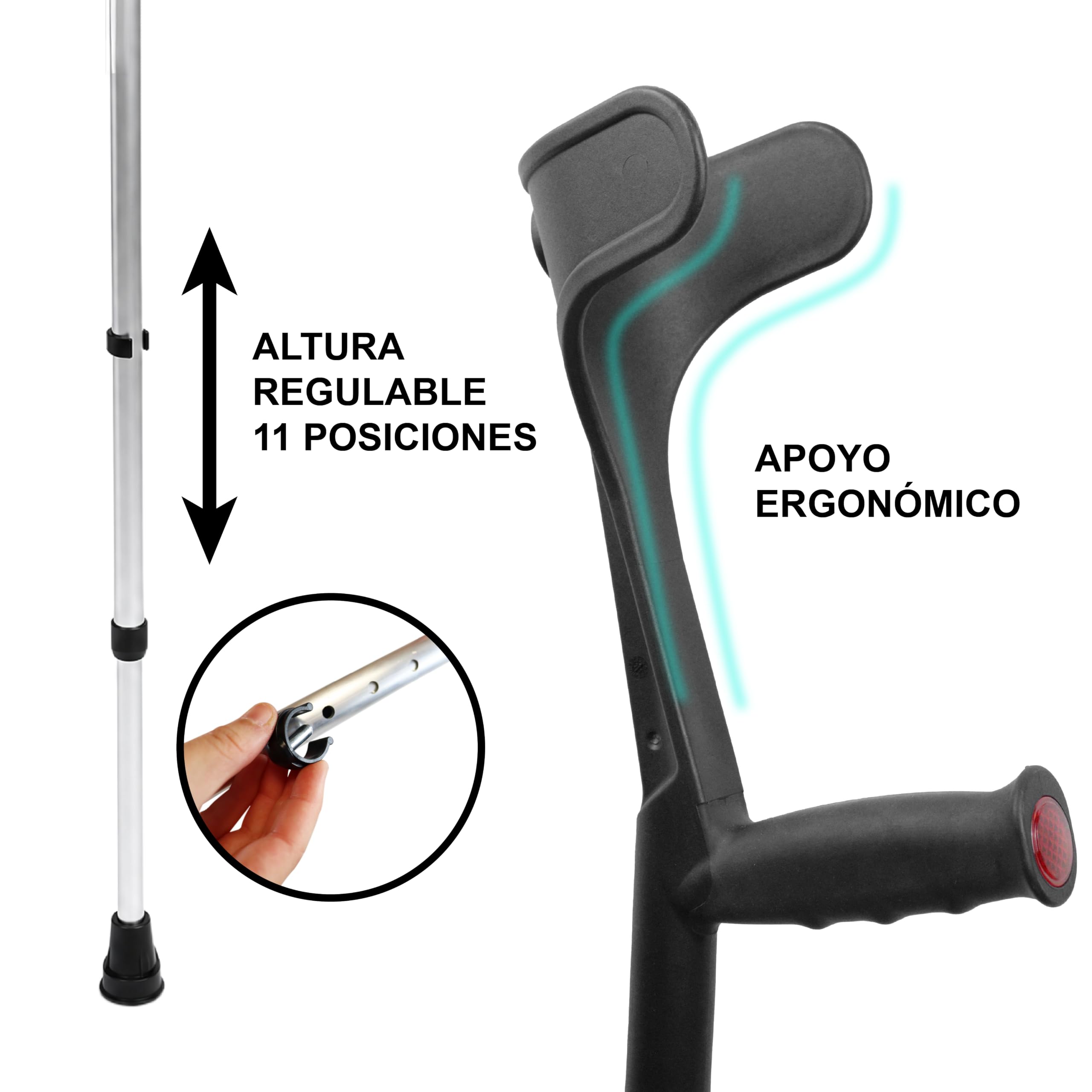 PEPE Mobility Muletas Adulto (x2 uds), Altura Regulable, Aluminio, Ortopédicas, Negro - Fabricado en España