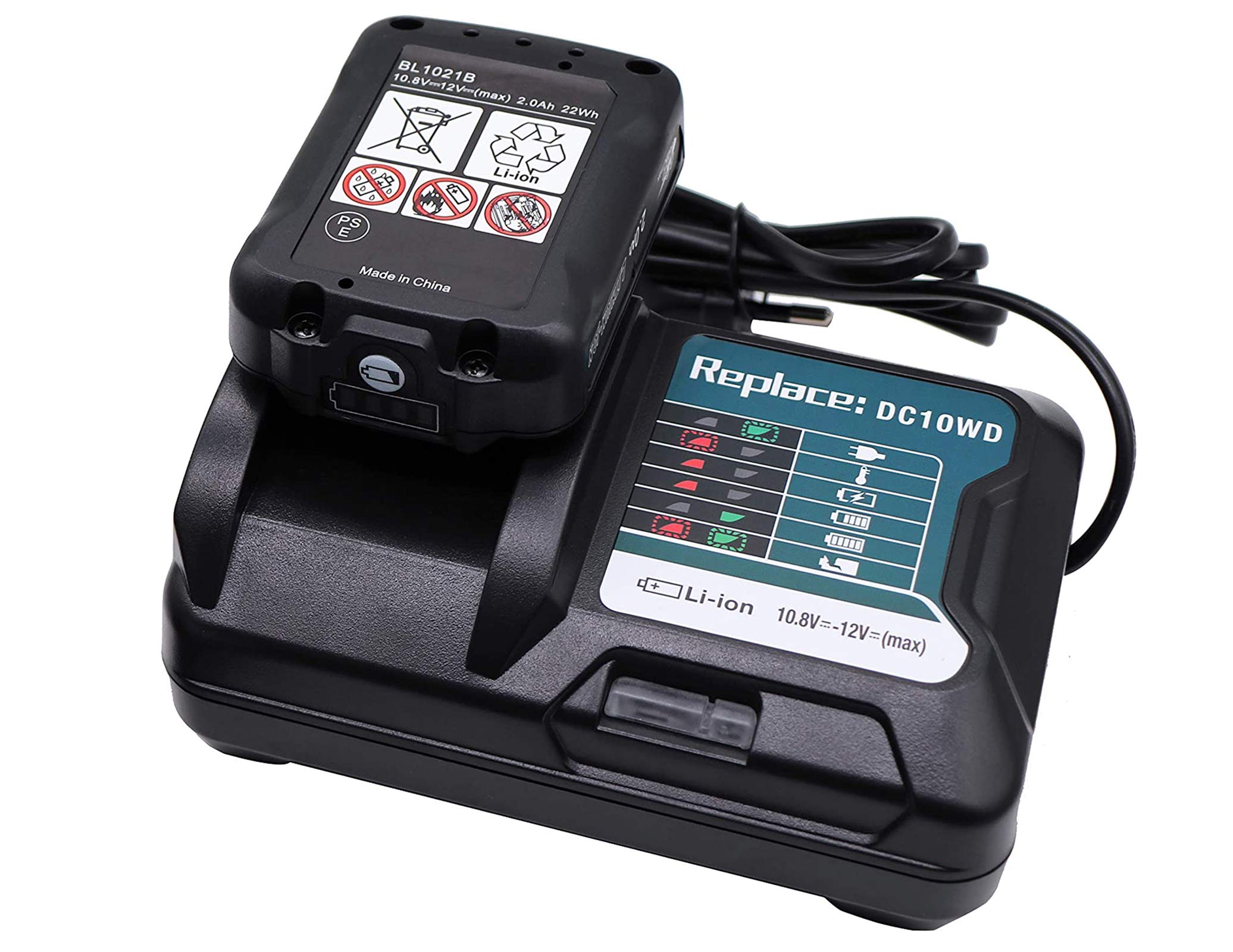 2X BL1021B 2Ah Batteria con 10.8V 12V Caricatore DC10WD DC10SB per Makita 12V Batteria BL1020B BL1015 BL1016 BL1041B BL1040B 197396-9 HP333DSAP1 MP100DZ DF031D DF0331D TD110D JR103D CP100DZ DF333DSAE