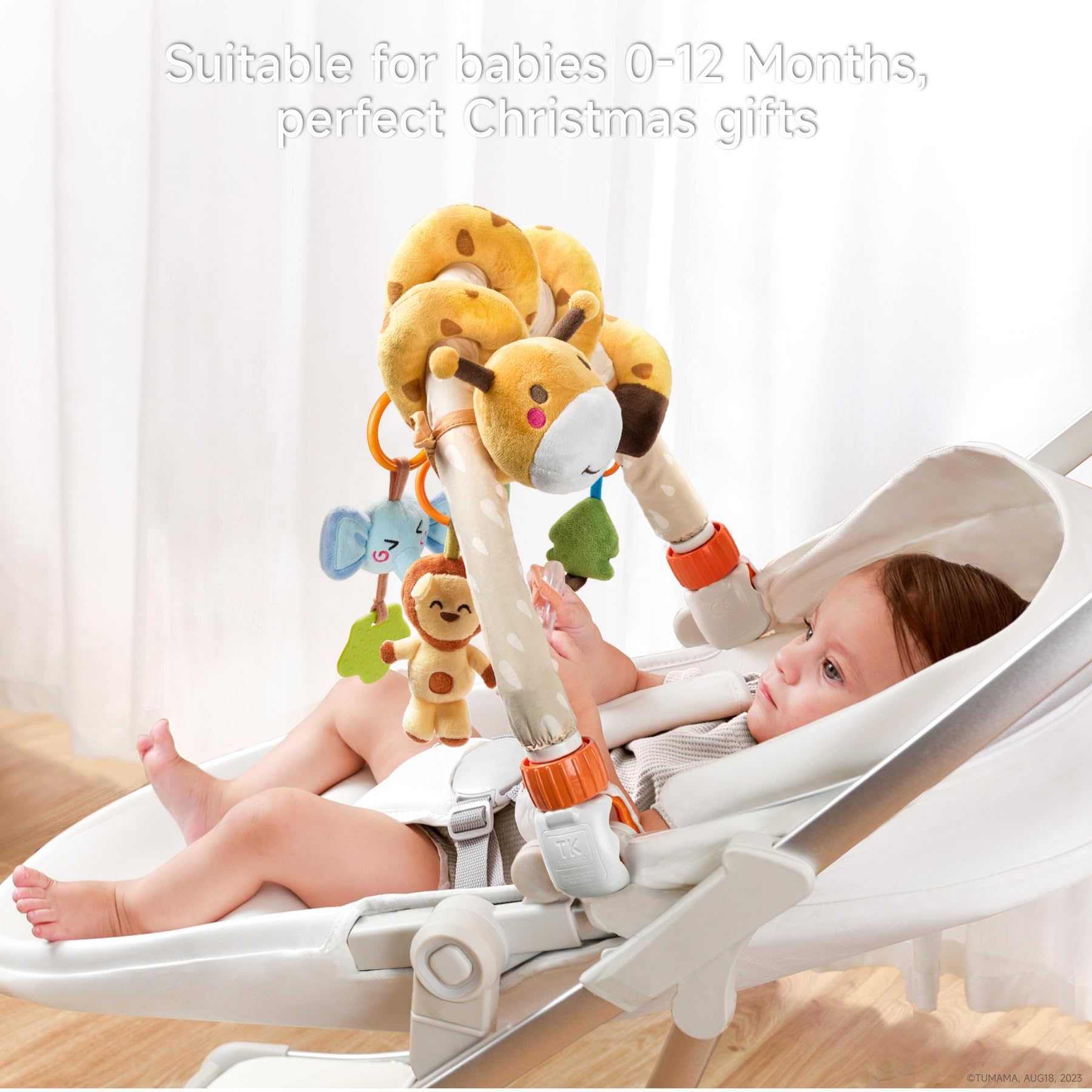 TUMAM 2-in-1 Spirale D'activité Bébé avec Arche Eveil Jouet Poussette pour Bebe 0 3 6 9 Mois, Suspendu Jeux Eveil avec Hochet Et Anneaux De Dentition pour Auto, Stroller Arch, Berceau, Cosy Cadeau