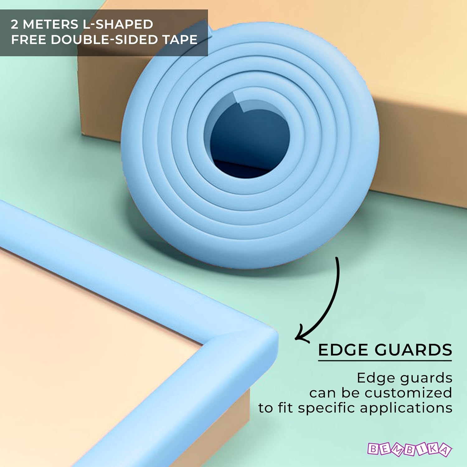 Bembika Baby Proofing Edge & Corner Guards Furniture Edge Guard It�S Thin & Sleek Design For Sharp Edges Of Table, Bed, Kitchen Counter top And Furniture For Babies & Child�s Safety(L-Shape)(Sky Blue)