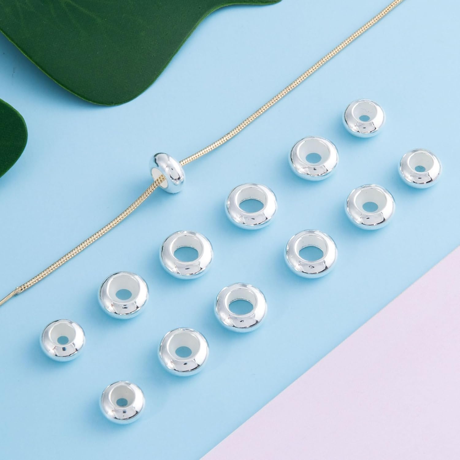 30pcs 8/9.5/10mm Stopper Beads, Metal Silicone Rondelle Spacer Beads with Rubber Inside, Silver Adjustable Loose Bead Charm Wedding Accessories for DIY European Bracelet Necklace Jewelry Making - Image 7