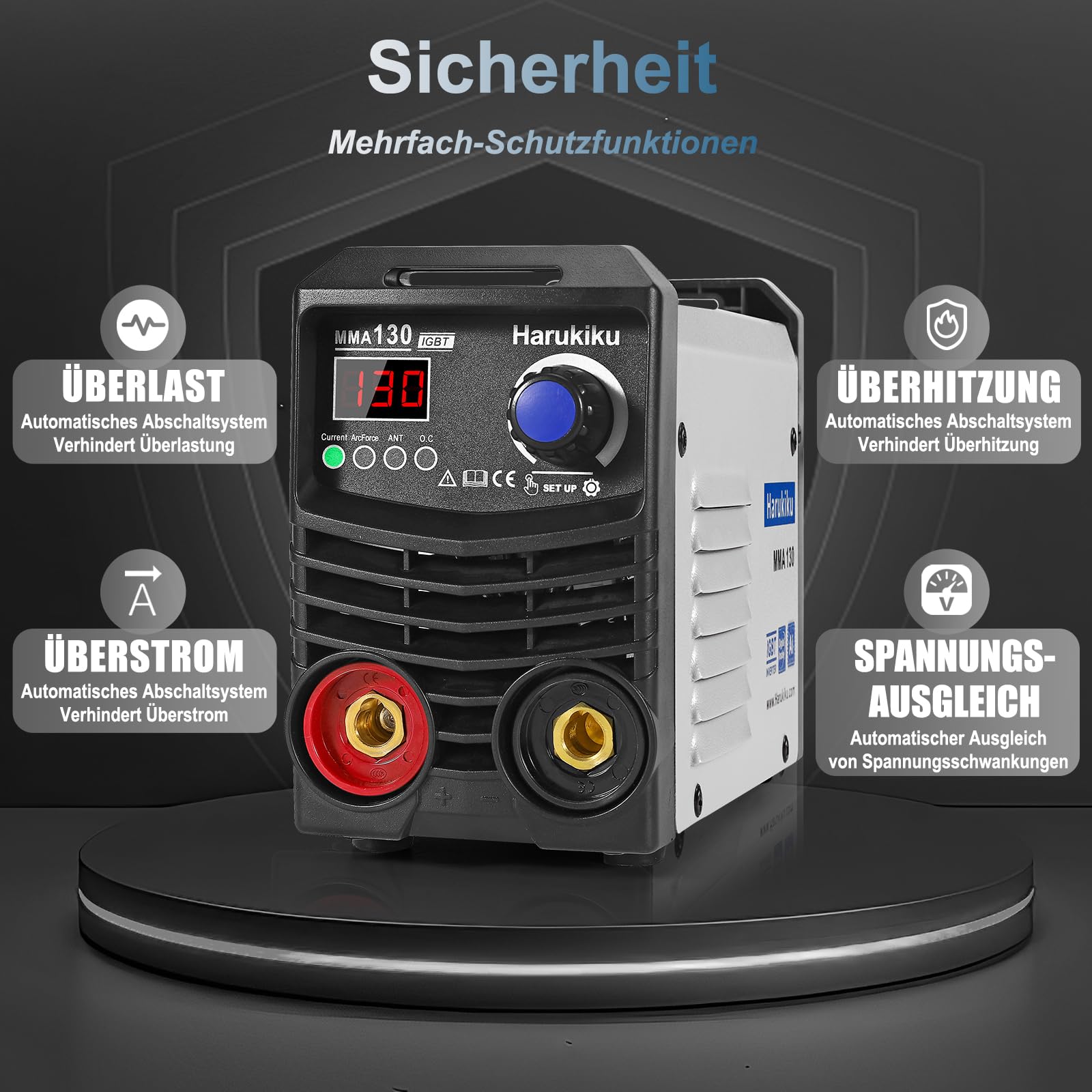 Elektroden-Schweißgerät MMA130 Digital - Mini-Inverter-Schweissgerät, kompakt, leicht, mit Anti-Stick-Funktion, 3+2m Kabel, 21,5 x 14 x 8,5 cm, für Heimwerker und DIY