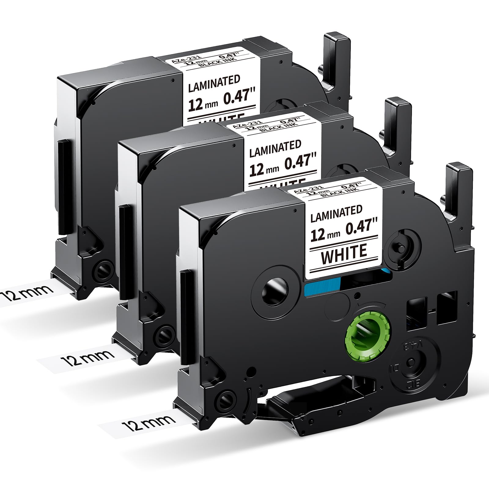 MarkField Kompatibel für Brother P-touch Bänder TZe-231 TZe231 TZ-231 TZe 12mm 0.47 Laminated White Schriftband, für Brother PT-H110 H100R H100LB H105 H101 H107B D210 D410 1000 Schwarz auf Weiß