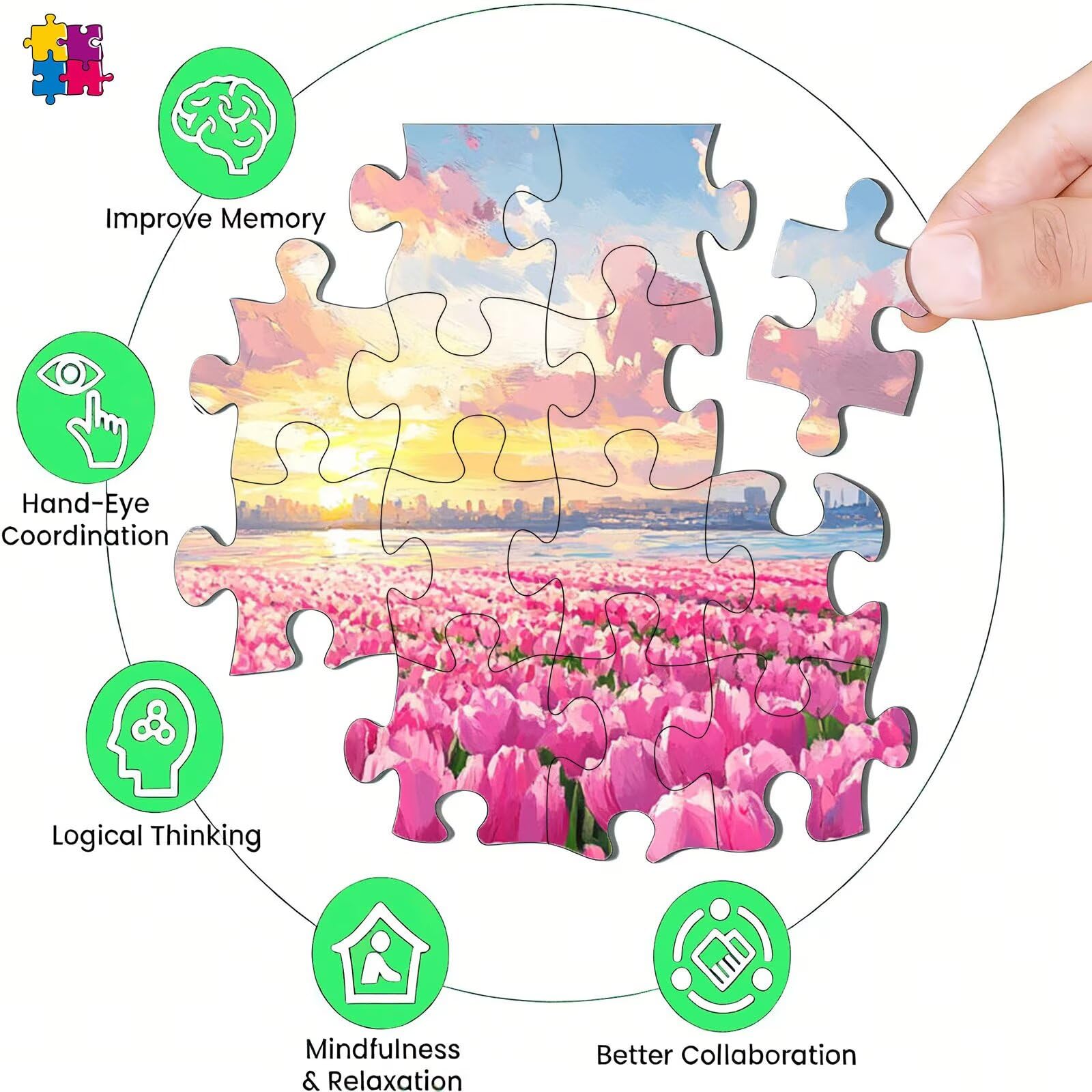 Puzzle 2000 elementów dla dorosłych, wymagająca zagadka, 99,5 x 70,5 cm, przepiękna dekoracja, puzzle, jakość premium i powierzchnia bez odbicia, prezent rodzinny temat: światło słoneczne tulipan s7h