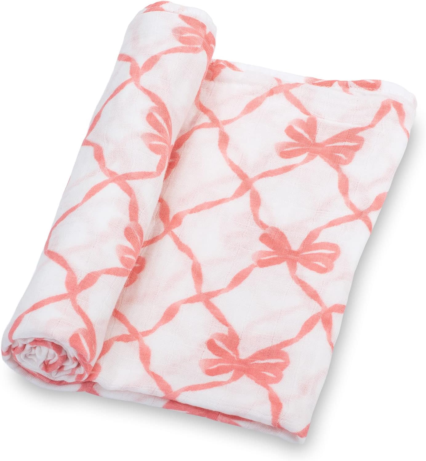 LollyBanks Baby Blankets, 100% Muslin Cotton Swaddle Blanket for Girls, Soft and Large 47 x 47 Inches Newborn Swaddle, Breathable Baby Receiving Blankets, Registry (Pink Bow Print)