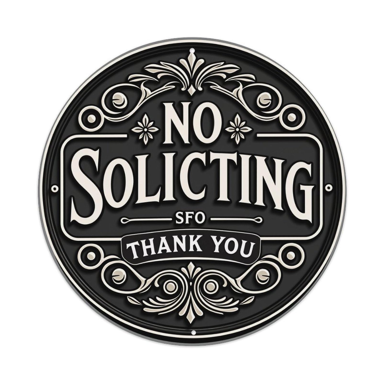 Wmlzdnwr Vintage No Solicting Sfo Thank You Ornate Design Round Tin Sign,Retro Wall Art,Metal Poster For Home, Bar, Garage, Cafe, Rustic Indoor & Outdoor Decor, 8X8 Inches