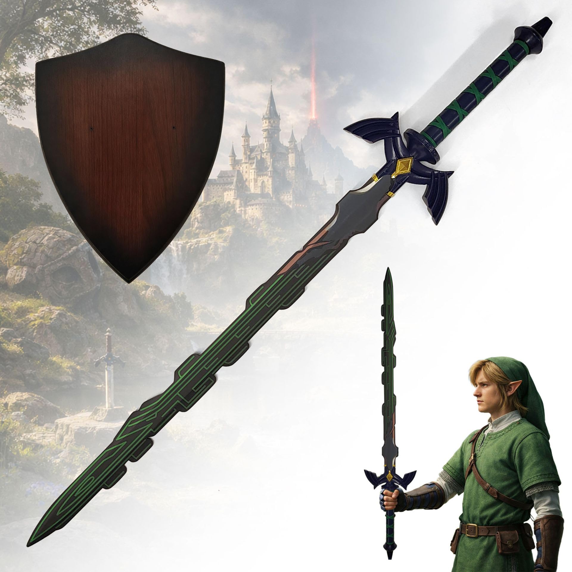 Schwert Zelda - Link Hylia Master Schwert, Zelda Sword Edelstahl mit Scheide, Metall Stahlschwert für Zelda Kostüm & Zelda Geschenk