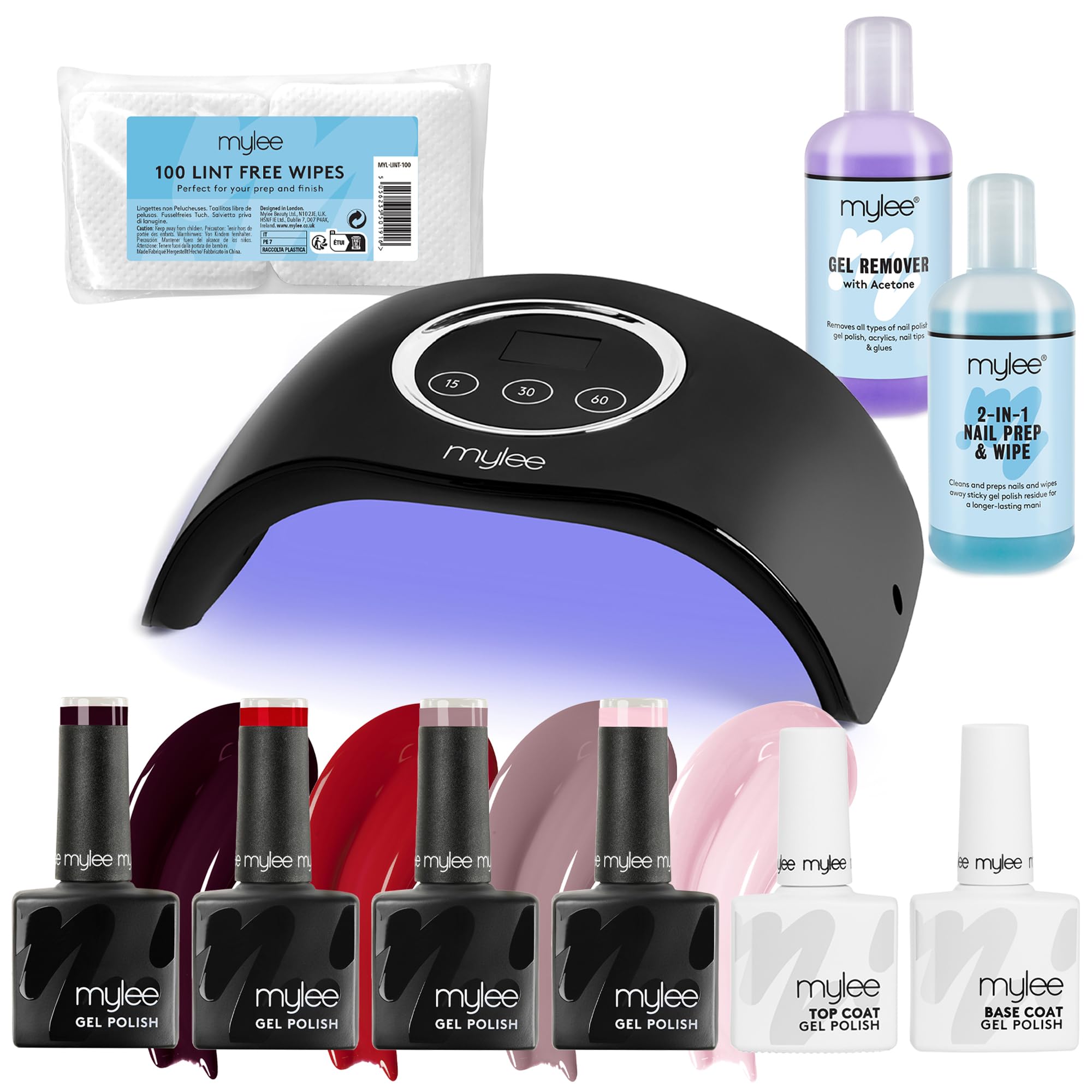 LED Nail Gel Polish Starter Kit, 4 Gel Polish Colours 4x8ml, Top & Base Coat 2x10ml, Petite LED Lamp, Nail Prep & Polish Wipe 125ml, Gel Remover 125ml