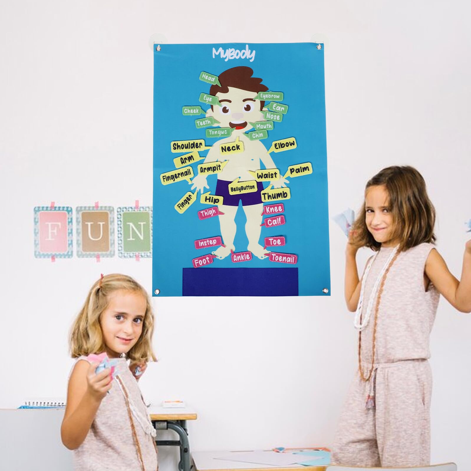 Abaodam Tablero de Fieltro Cuerpo Humano 56x82 Cm para Aprendizaje Preescolar, Herramienta Educativa Interactiva, Póster Didáctico de Actividades y Cuentos Divertidos