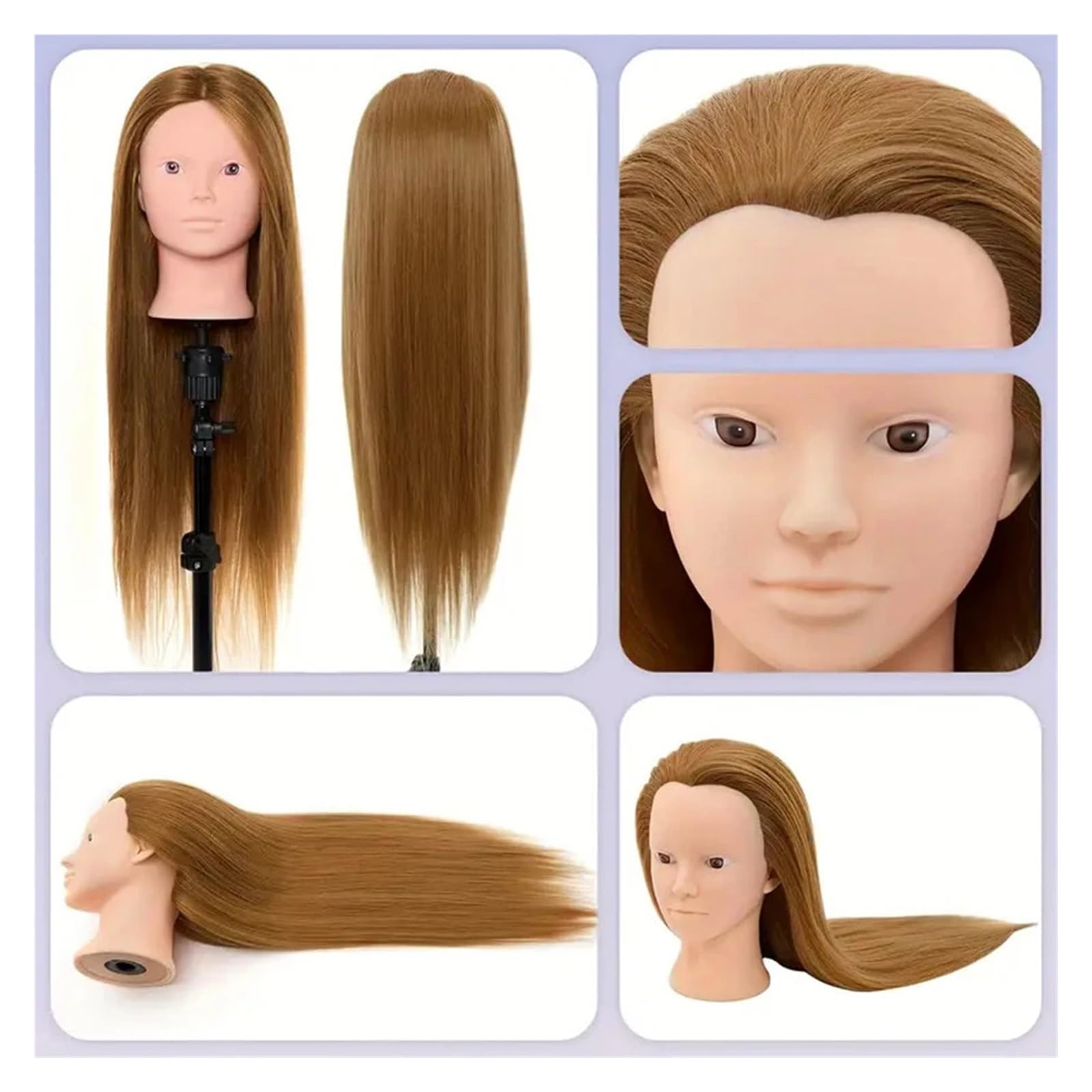 Schönheits-Mannequin-Übungspuppenkopf | Mit Tischständer und Haarstyling-Set 24 Zoll synthetisches Make-up(Golden)
