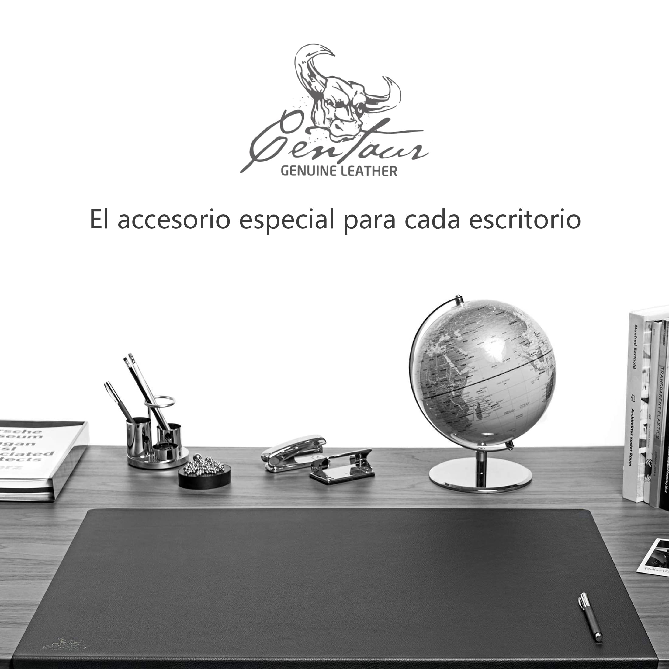Centaur - cojín de escritorio hecho a mano 55x80 cm negro cojín de escritorio de cuero para el escritorio de la oficina con protección de los bordes en ángulo de 90°
