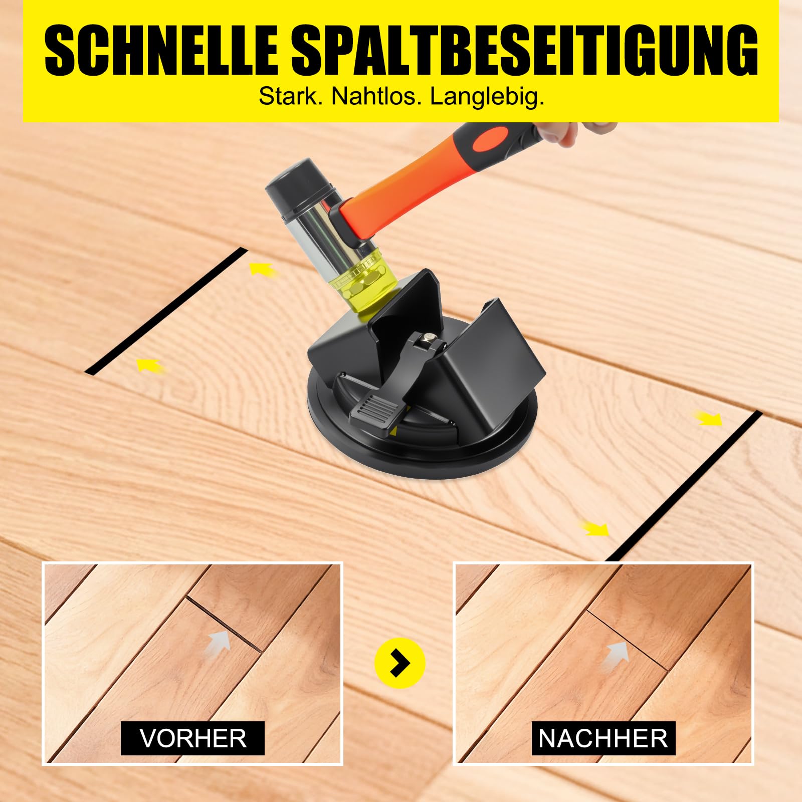 Laminat Saugnapf Mit 45° Schlagfläche – Bodenfugen-Reparaturset Inkl. 6 Klebe- & 6 Filzpads, Für Laminat, Vinyl & Fliesen, Einfache 1-Personen-Bedienung
