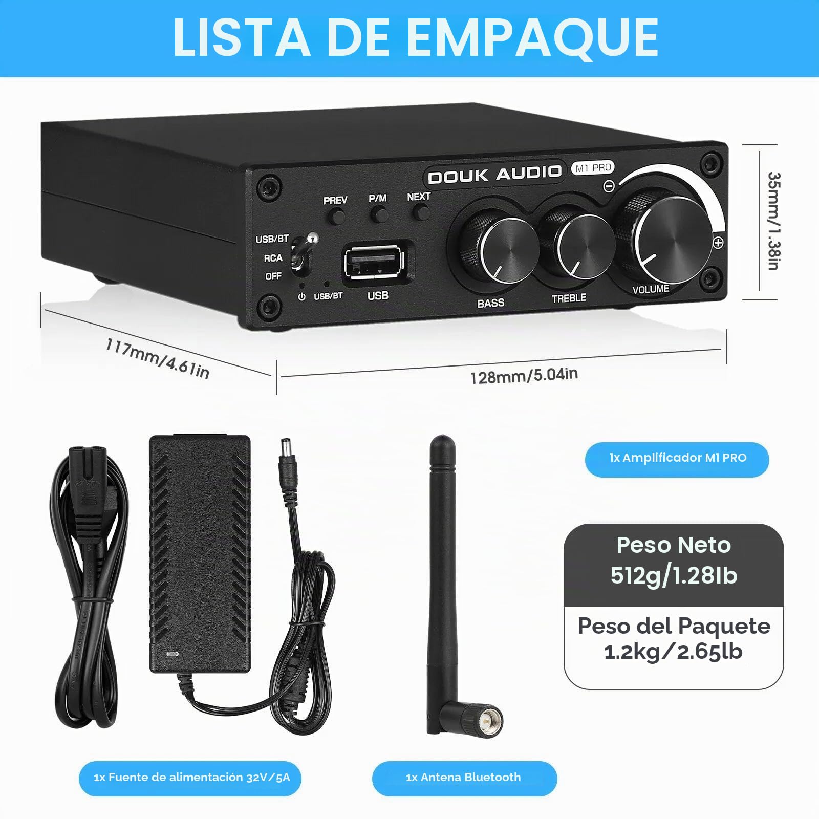 Amplificador de potencia de 320 W Bluetooth 5.0 miniestéreo USB